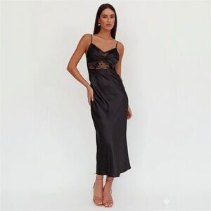 SAINTS & SECRETS Impressions Black Satin Lace Bodice Maxi Dress Size Small 4